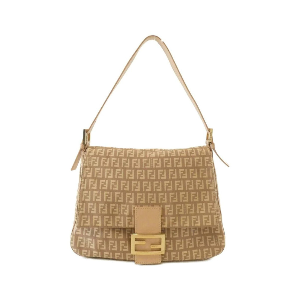 Fendi Zucchino Canvas Mamma Forever Shoulder Bag FF Brown